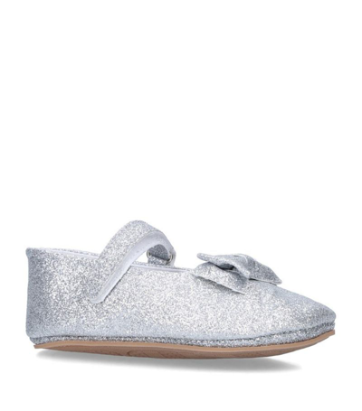 Papouelli Leather Baby Bowie Mary Janes In Silver