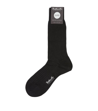 Pantherella Wool-blend Ribbed Socks In Black