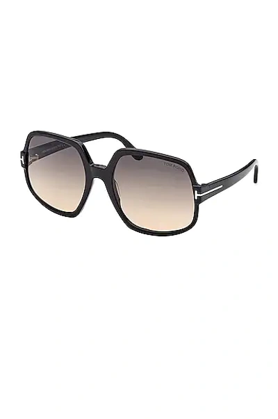 Tom Ford Gradient Square Acetate Sunglasses In Shiny Black & Gradient Smoke