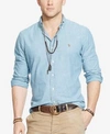 Polo Ralph Lauren Classic Fit Long Sleeve Chambray Cotton Button Down Shirt In Chambray