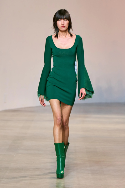 Elie Saab Scoop Neck Long Sleeve Knit Dress In Green