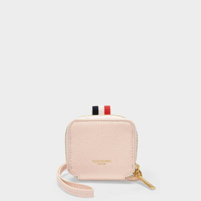 Thom Browne Zippered Coin Purse W/ Strap & 4bar Applique In Pink