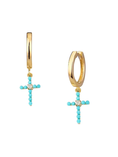 Gabi Rielle Women's Love In Bloom 14k Gold Vermeil Sterling Silver, Turquoise & Crystal Cross Drop Earrings