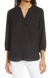 Nydj High/low Crepe Blouse In Arabesque Dots Black