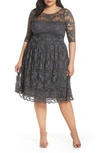 Kiyonna Luna Lace A-line Dress In Twilight Grey