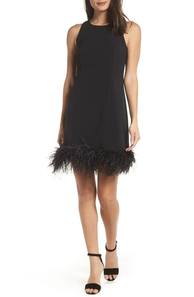 Chelsea28 Feather Hem Sheath Dress In Black
