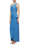 Alex Evenings Embellished Side Drape Column Gown In Sky Blue