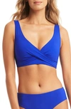 Sea Level Cross Front Multifit Bikini Top In Cobalt