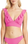 Sea Level Frill Bikini Top In Hot Pink