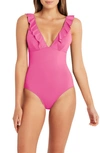 Sea Level Frill One-piece Swimsuit In Hot Pink