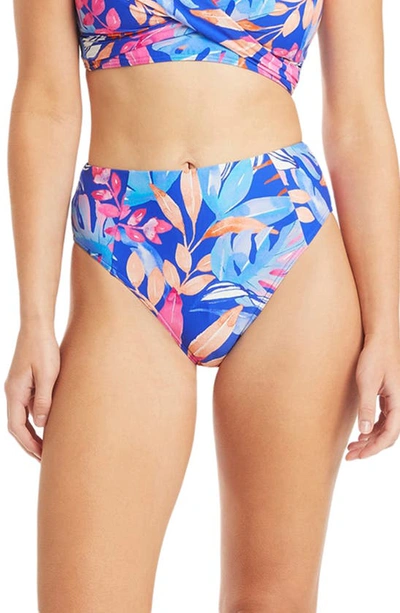 Sea Level Cabana Retro High Waist Bikini Bottoms In Cobalt