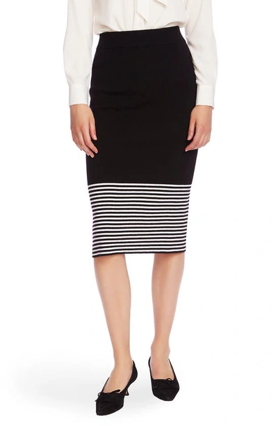 Court & Rowe Stripe Hem Cotton & Wool Blend Knit Pencil Skirt In Rich Black