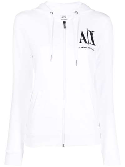 Armani Exchange Logo-print Zipped Hoodie In White