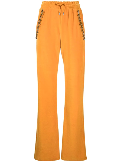 Philipp Plein Crystal-chain Velvet Track Pants In Yellow