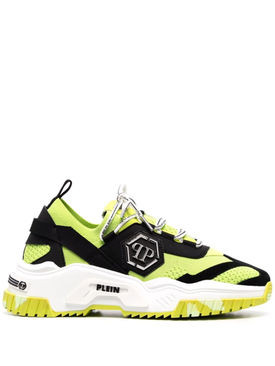 Philipp Plein Predator Panelled Leather Trainers In Yellow