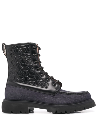 Ferragamo Gancini Combat Boots In Schwarz