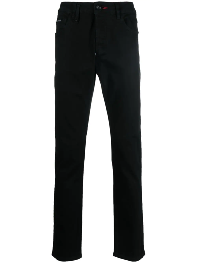 Philipp Plein Logo-patch Detail Slim-cut Jeans In Black