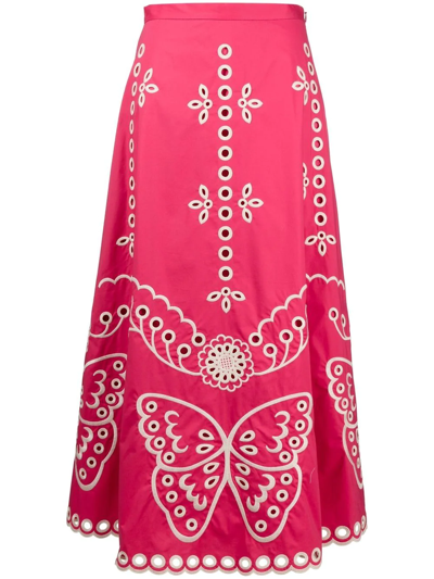 Red Valentino Embroidered Butterfly A-line Skirt In Pink
