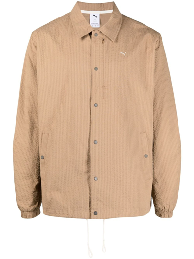 Puma Embroidered-logo Shirt Jacket In Neutrals