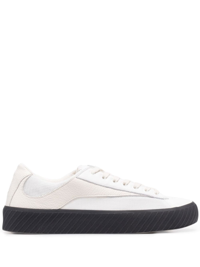 By Far Rodina Perforated Pebbled-leather And Woven Sneakers In Black/white