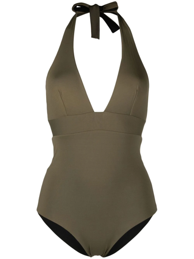 Fisico Cristina Ferrari Reversible V-neck One-piece In Grün
