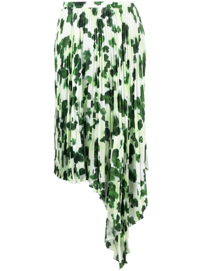 Del Core Draped Pleated Silk Skirt In Green