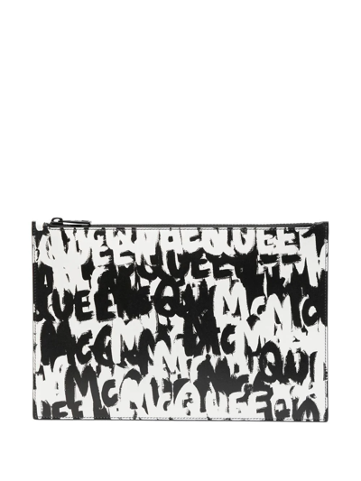 Alexander Mcqueen Graffiti All-over Print Clutch In Black