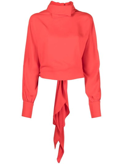 Del Core Back-tie Long-sleeve Top In Red