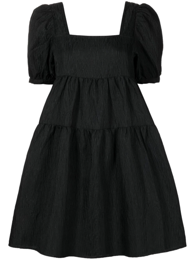 B+ab Tiered Square-neck Mini Dress In Schwarz