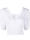 Erl Cropped Shirred Broderie Anglaise Cotton-poplin Top In White