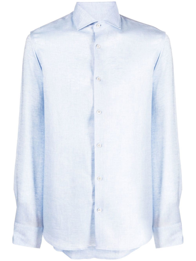 Moorer Long-sleeve Linen Shirt In Blue