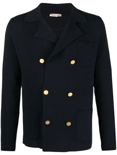Valentino Double-breasted Cotton Cardigan In Black