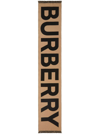 Burberry Logo-jacquard Wool Scarf In Beige