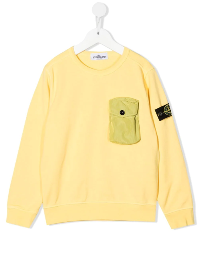 Stone Island Junior Logo-patch Crew Neck Sweatshirt In Yellow