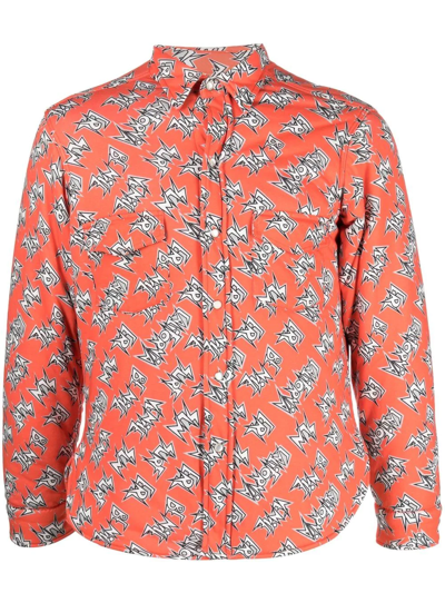 Erl Graphic-print Padded Cotton Overshirt In Orange
