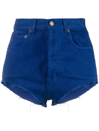 Saint Laurent Slim Fit High Waisted Denim Shorts In Blue
