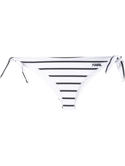 Karl Lagerfeld Striped Logo-print Bikini Bottoms In White