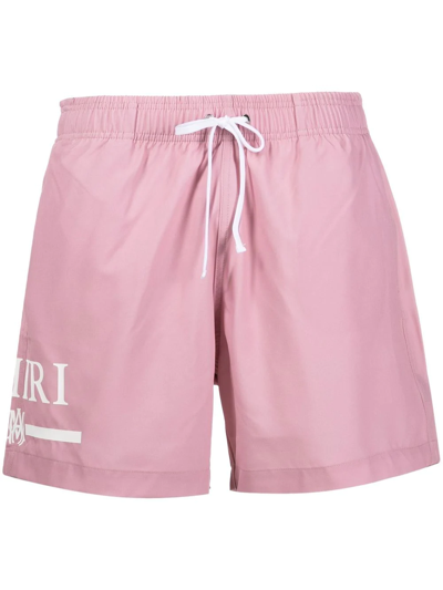 Amiri Logo-print Drawstring-waist Swim Shorts In Pink
