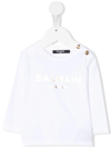 Balmain Metallic-logo Long-sleeve T-shirt In Weiss
