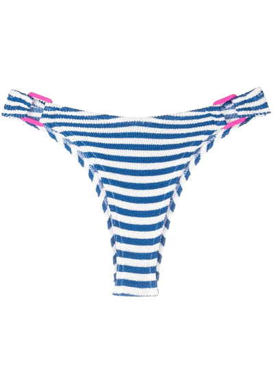 Mc2 Saint Barth Ever Striped Seersucker Bikini Bottoms In Blue