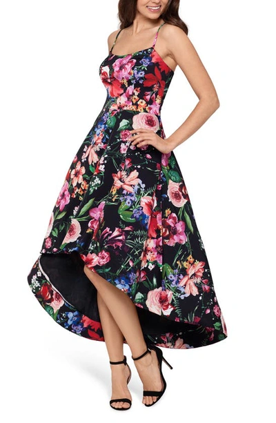 Xscape Floral High/low Cocktail Dress In Multi