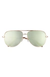 Quay High Key 68mm Aviator Sunglasses In Rose Gold/ Mint Mirror