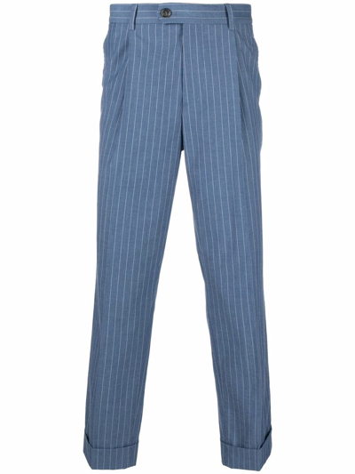 Brunello Cucinelli Pinstripe-pattern Straight Trousers In Blue
