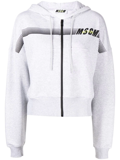 Msgm Logo-print Zip-up Hoodie In 灰色