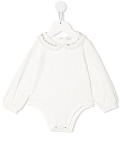 Monnalisa Babies' Rhinestone-logo Cotton Body In White