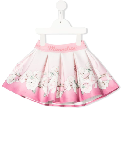 Monnalisa Pink Skirt For Baby Girl With Roses In Yellow Cream