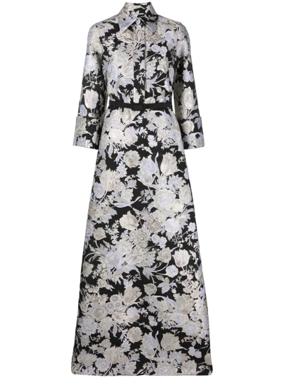 Erdem Ethel Floral-jacquard Gown In Black