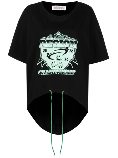 Paolina Russo Graphic-print Drawstring T-shirt In Black