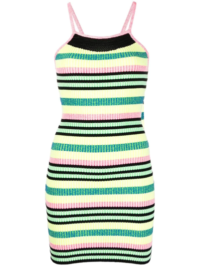 Agr Striped Ribbed-knit Minidress In Green Multicolor