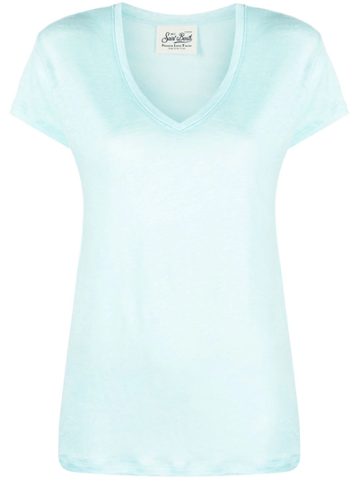 Mc2 Saint Barth Eloise T-shirt In Cyan Linen In Green